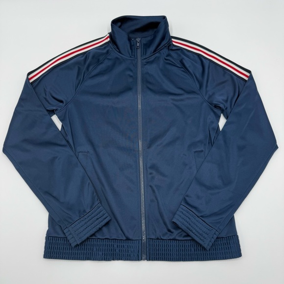 Athletic Works Women’s Navy Blue Track Jacket with Striped Sleeves Small 4-6 - Picture 2 of 11